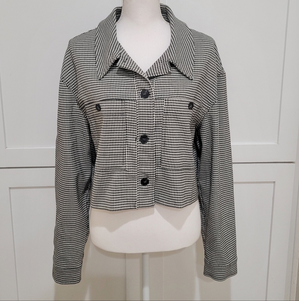Maison D'Amelie Cropped Houndstooth Button-Front Jacket - Black & White | XL